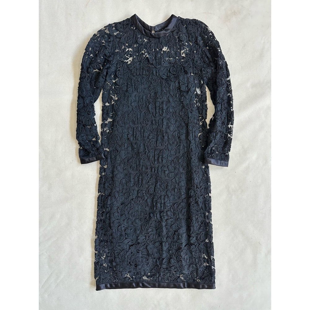 Vintage 1970s Yves Saint Laurent Layered Black Lace Midi Dress Silk Slip Two Set